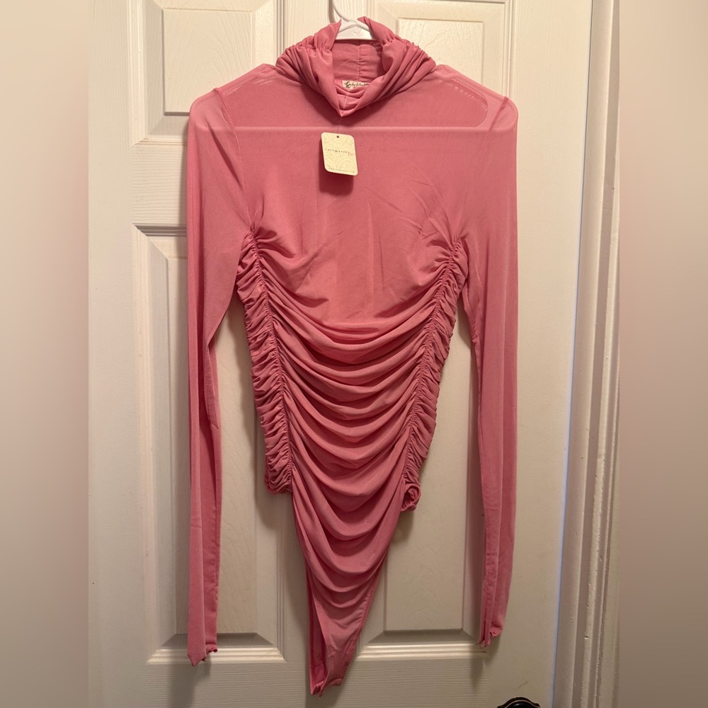 Free People Womens MD Pink Intimately Under It All Bodysuit Ruched Mesh H18-17